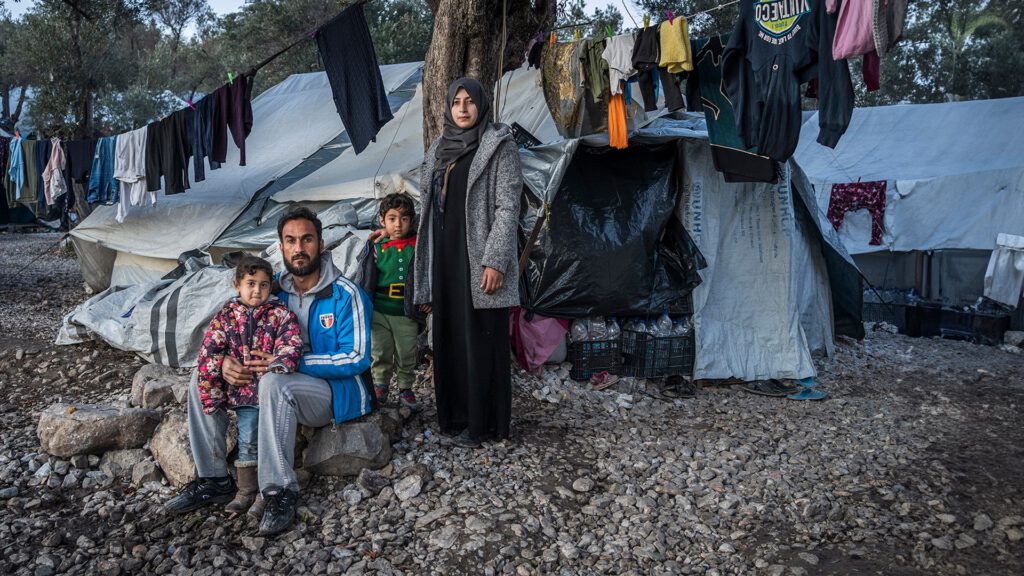 A refugee family seeking asylum on the greek island of Lesbos